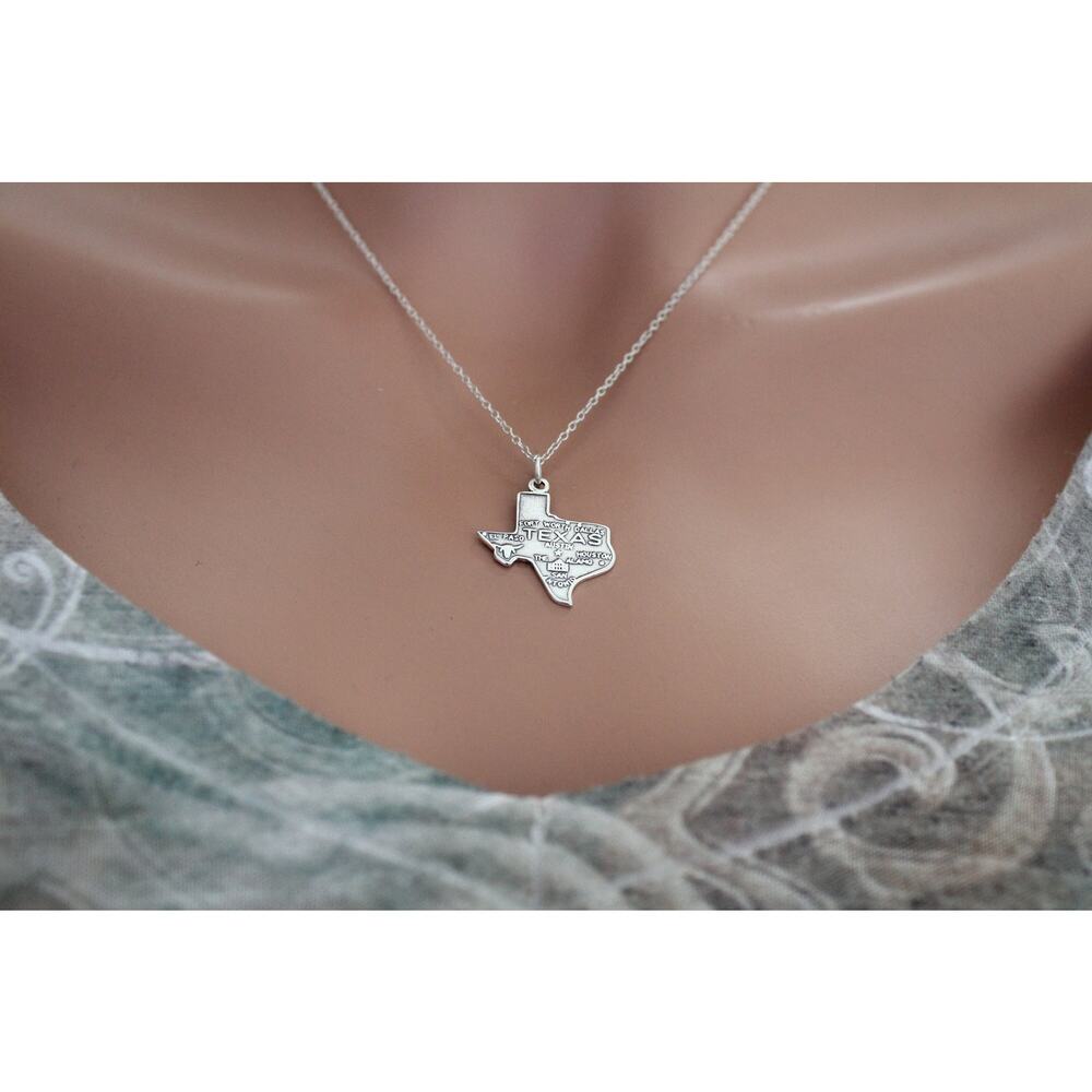 Sterling Silver Texas Charm Necklace, Sterling Silver Texas Pendant Necklace